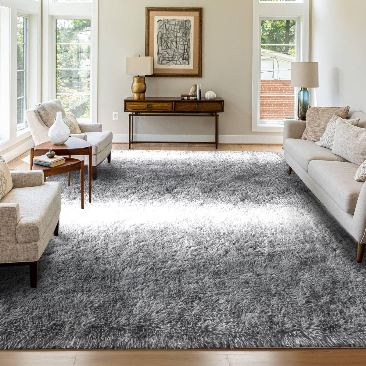8x10 Area Rugs for Living Room Fluffy Carpet(Black)