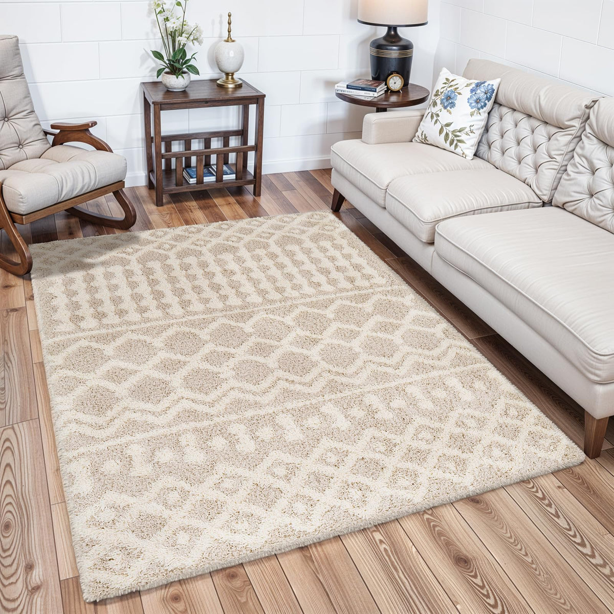 Livabliss Hapsburg Moroccan Shag Area Rug, 5'3" x 7'3", Beige