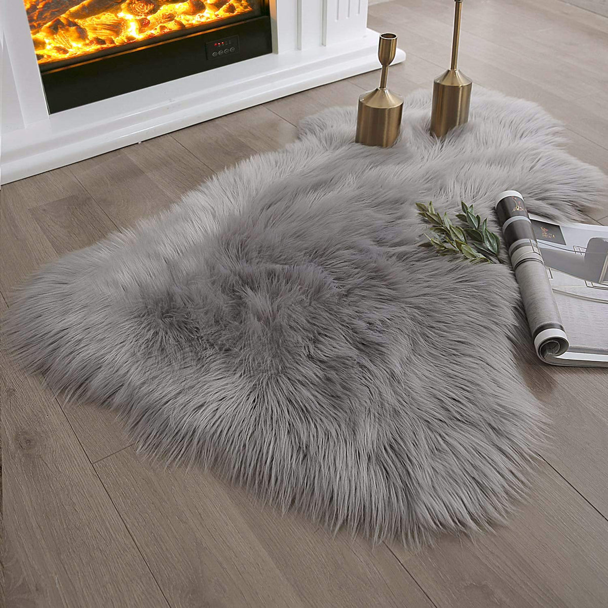 Ashler Faux Fur Rug, White, 2 x 6 Ft, Machine Washable