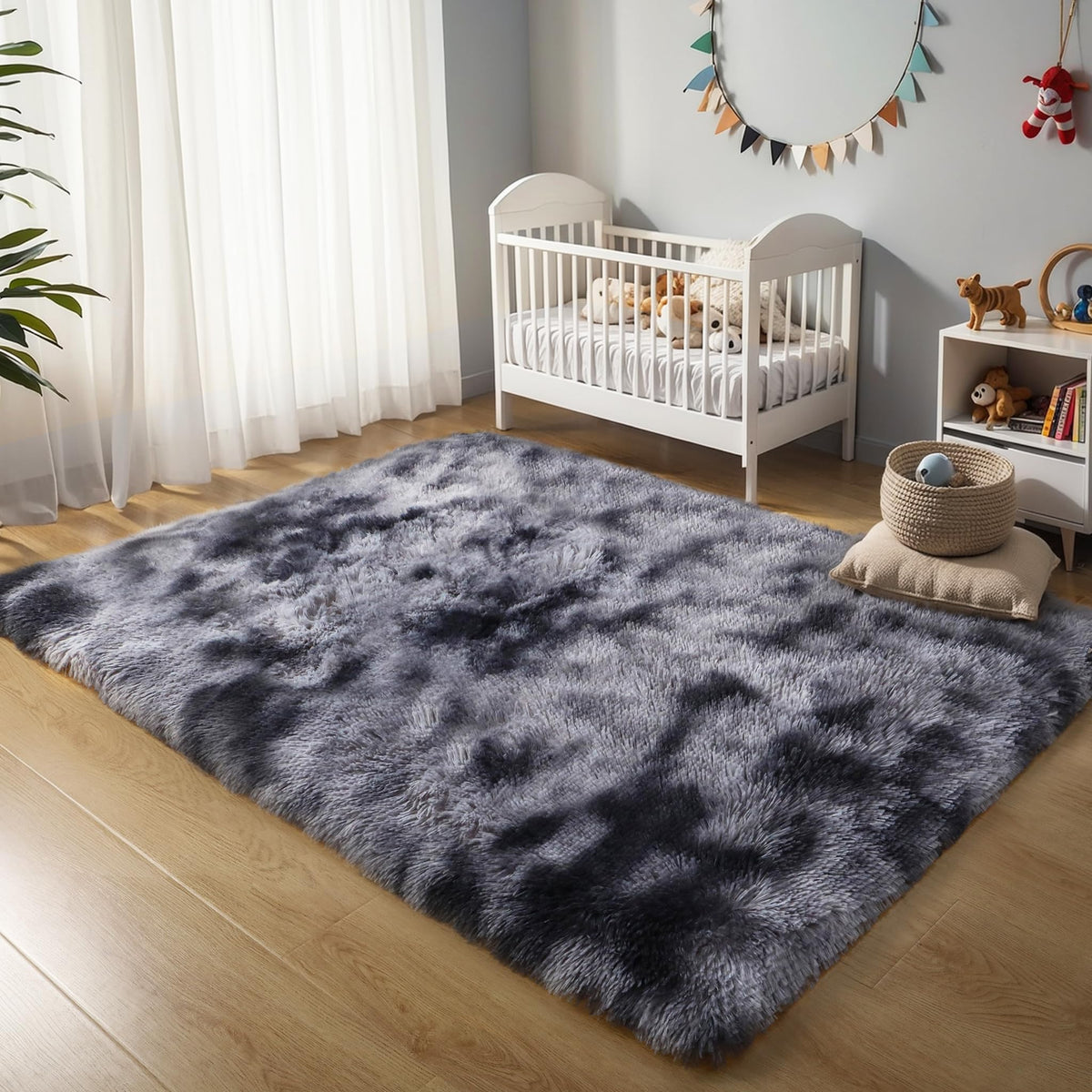 KICHOWUA 4x6 Fluffy Fuzzy Kids Shag Rainbow Rug for Girls Bedroom Playroom
