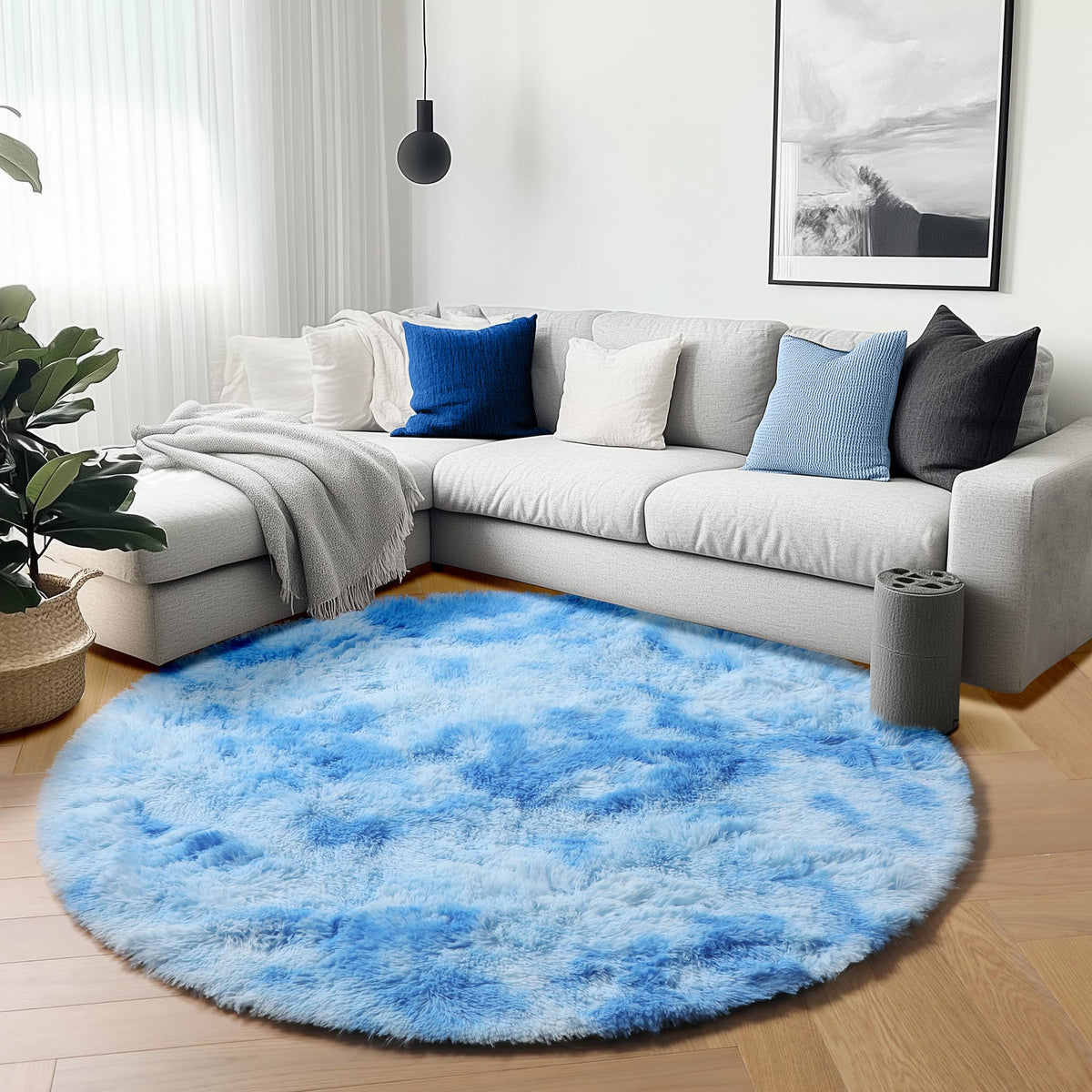 Area Rugs for Living Room Bedroom, 5x8 Fluffy Tie-Dyed Light Grey Shag Rug