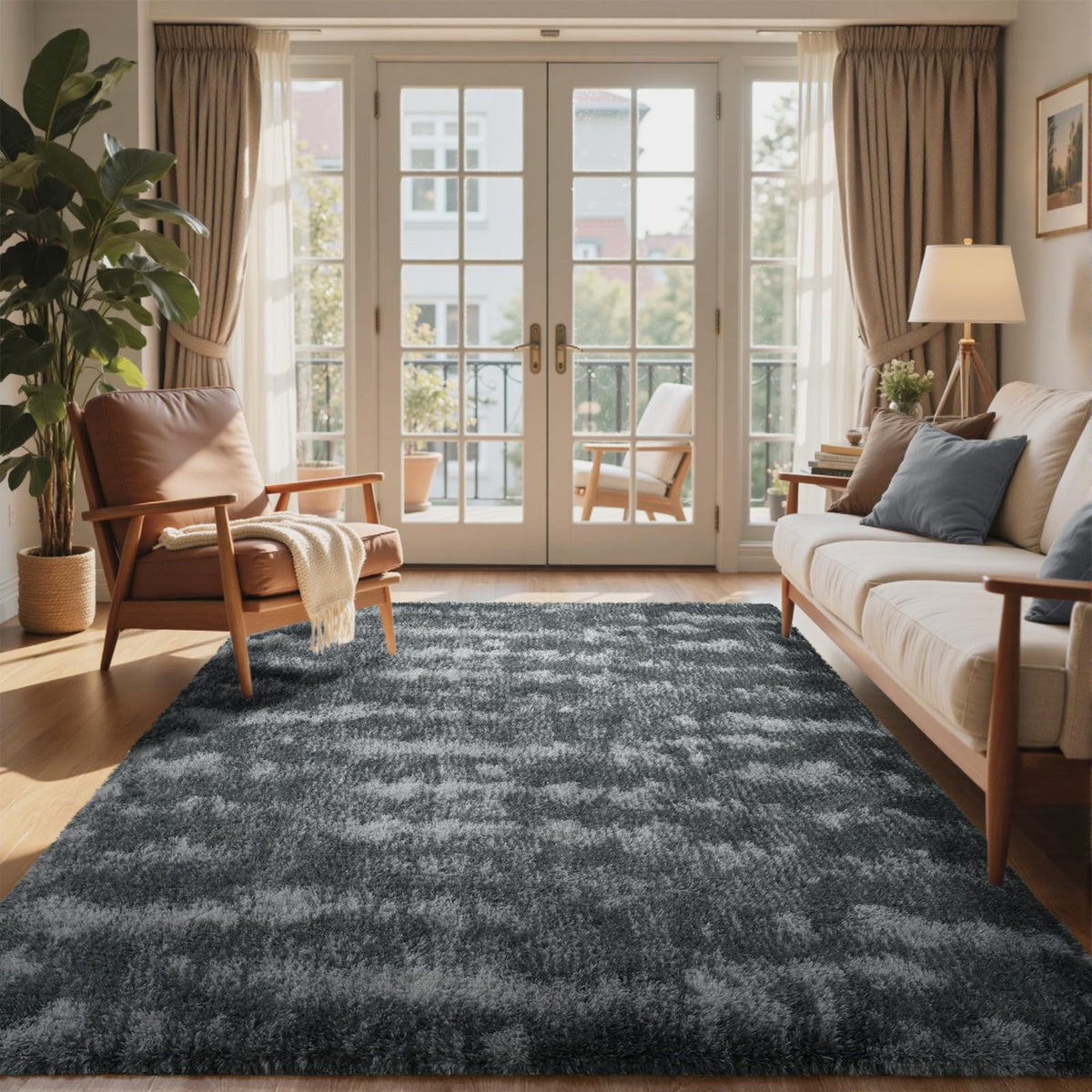 8x10 Ft Extra Large Shag Rugs for Living Room, Tie Dyed Ultra Soft Fluffy Furry Area Rugs for Bedroom Indoor Floor, Aesthetic Carpet for Kids Home Decor (Dark Grey)