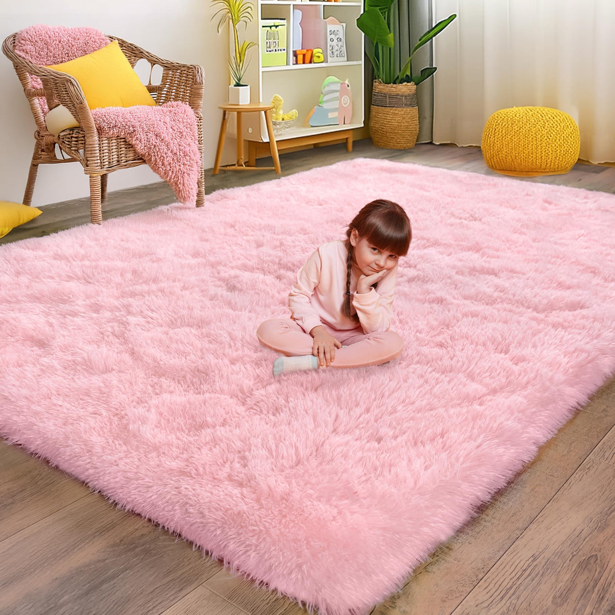 8x10 Abstract Blue Fluffy Rug for Bedroom Living Room Washable Non-Slip