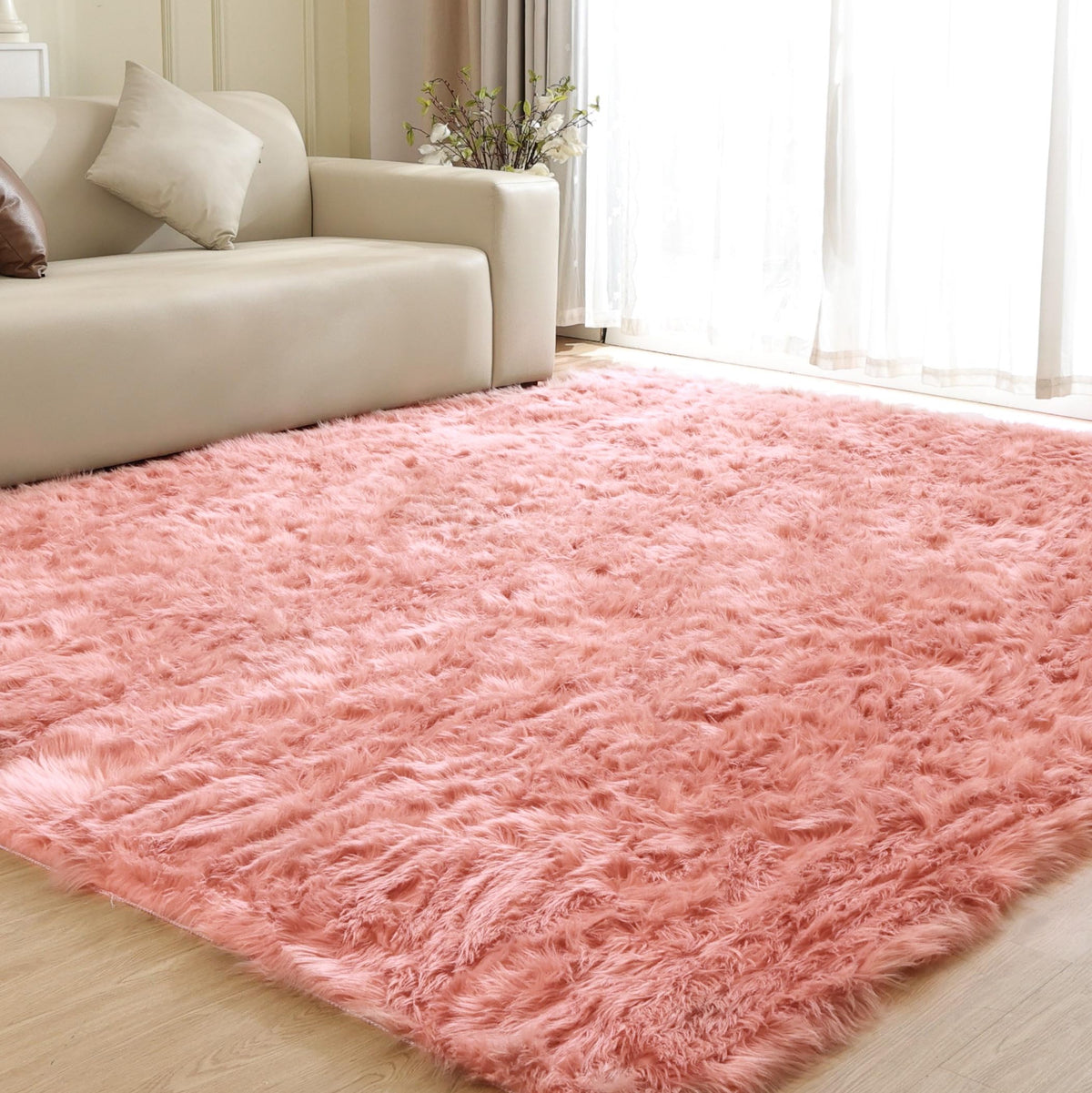 ORINOVA Beige Shag Faux Sheepskin Washable 4X6 Fur Rug for Living Room Bedroom Fluffy Furry Area Rug Rectangle Nursery Decor Rug