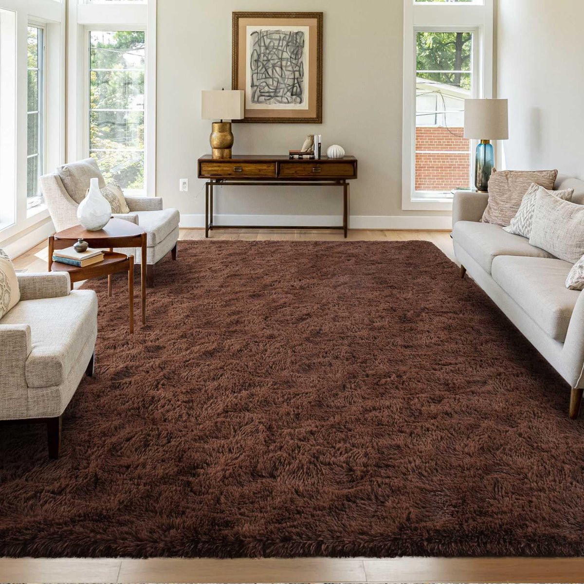 8x10 Area Rugs for Living Room Fluffy Carpet(Black)