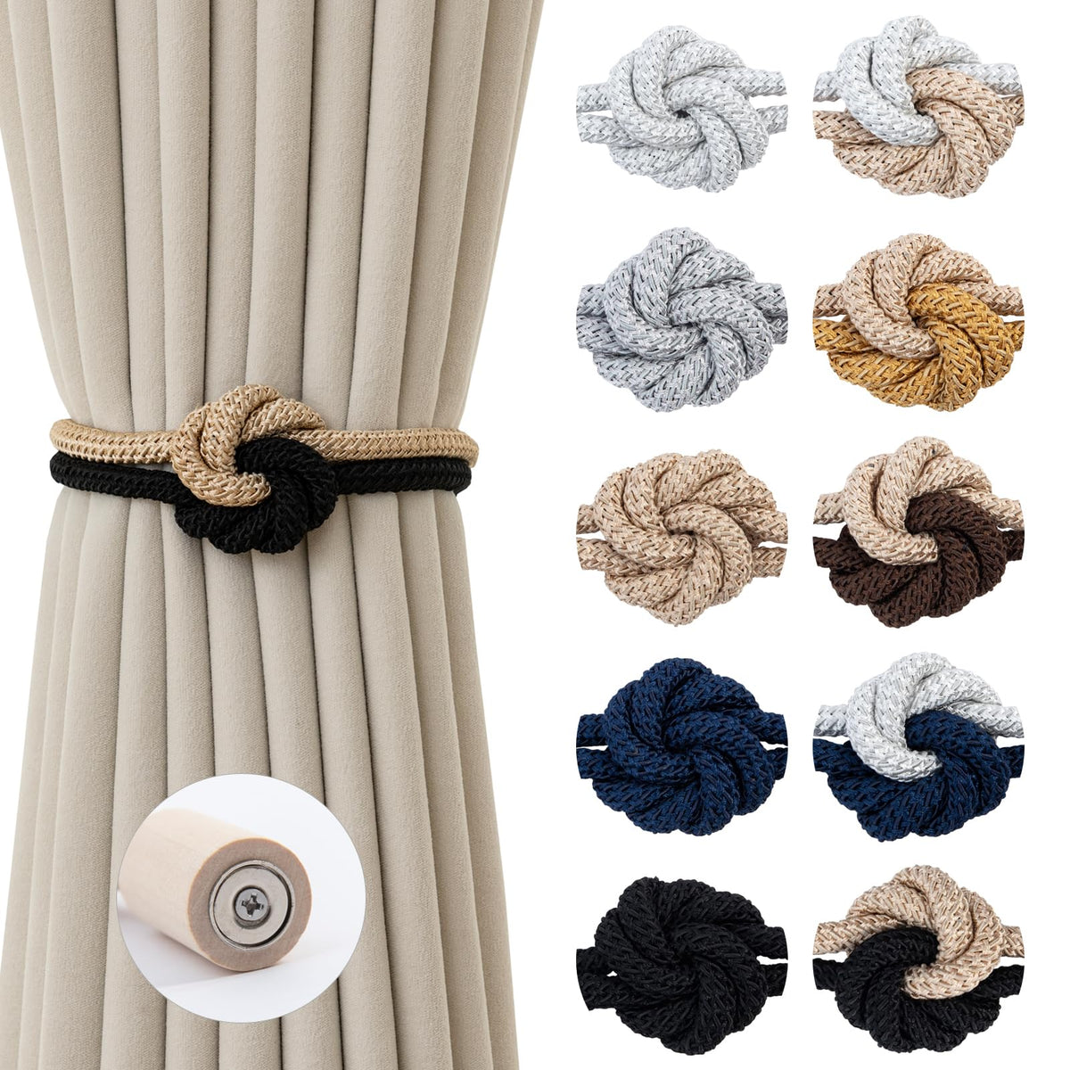 Magnetic Curtain Tiebacks Holdbacks Rope Curtain Tie Backs Outdoor Contoeey