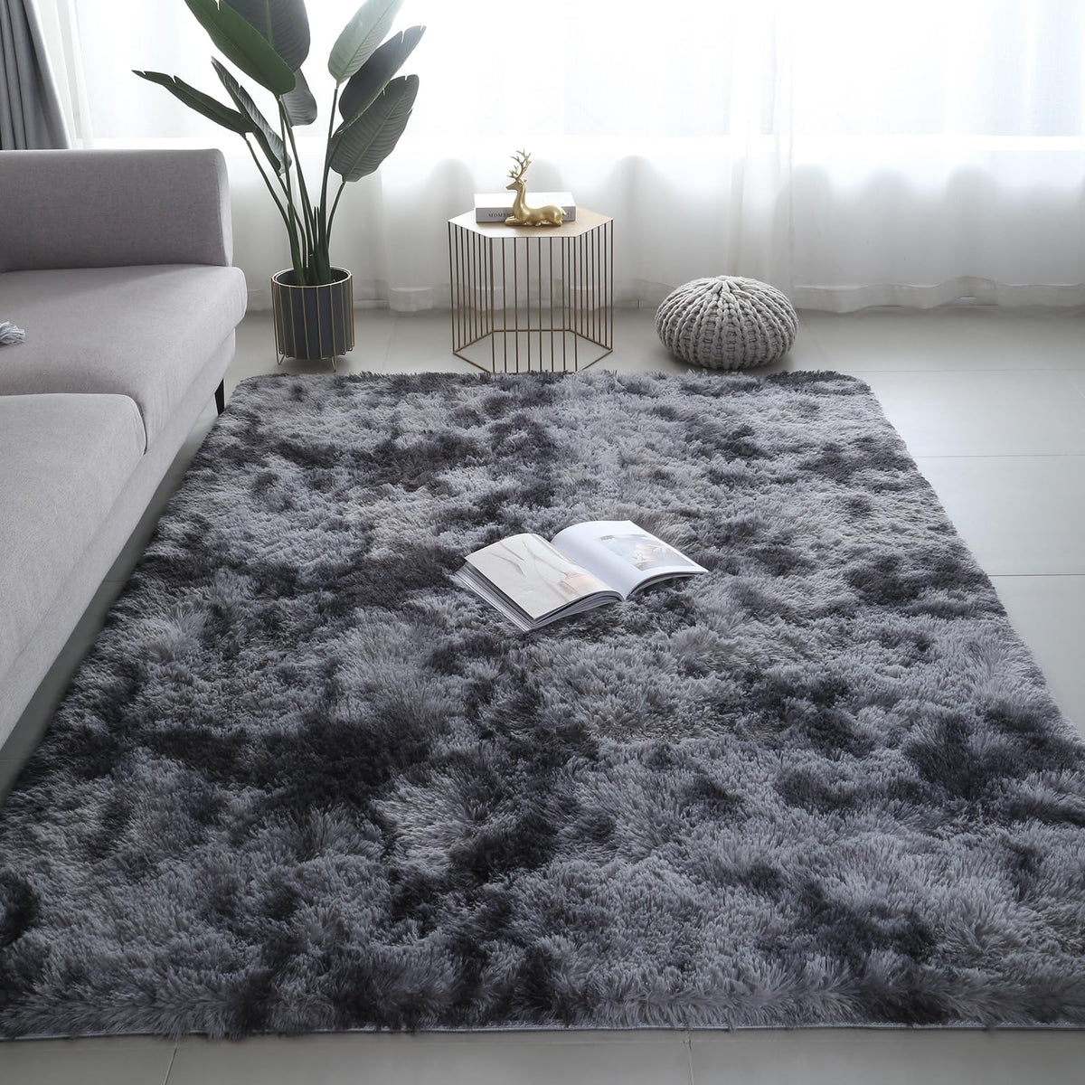 Shag Area Rugs for Bedroom Living Room,8X10 Ultra Soft Fluffy Area Rugs for Dorm,Indoor Carpet Plush Rugs for Living Room Home Decor,Tie-Dye Grey