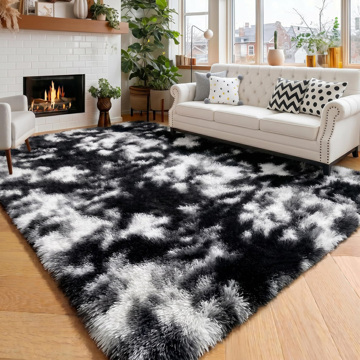 Amdrebio Burnt Orange Shag Plush Large Area Rug 6x9 for Living Room Bedroom