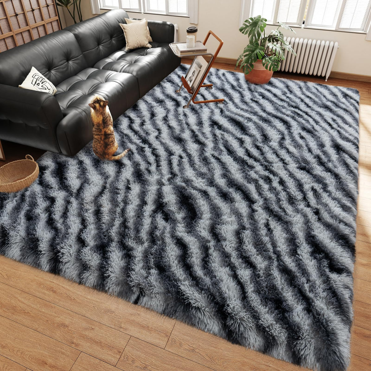 9x12 Large Shag Rugs for Living Room, Washable Abstract Blue Yellow