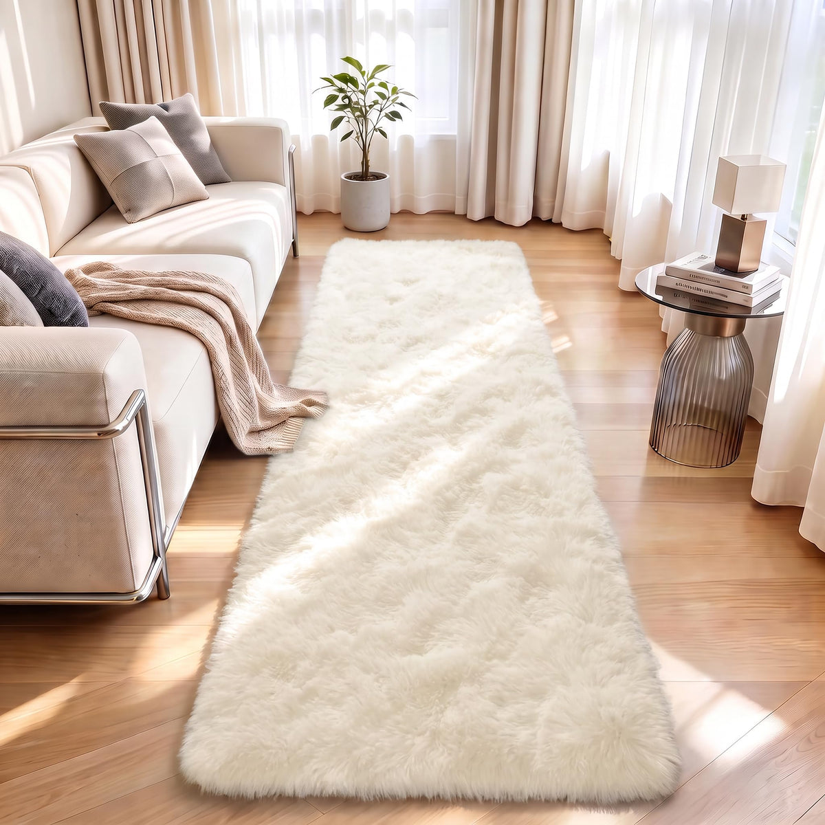 LOCHAS Area Rugs Fluffy Living Room Carpets for Kids Bedroom 6x9, Cream