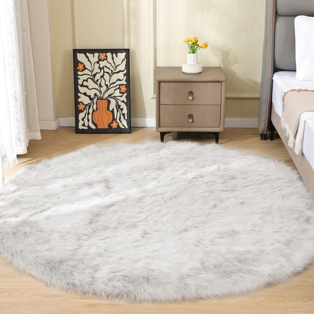 ORINOVA Beige Shag Faux Sheepskin Washable 4X6 Fur Rug for Living Room Bedroom Fluffy Furry Area Rug Rectangle Nursery Decor Rug