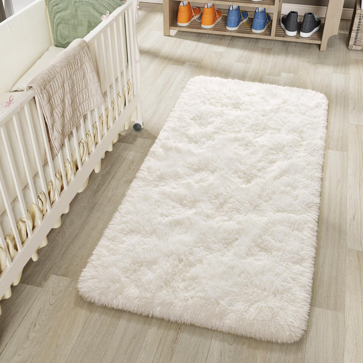 LOCHAS Area Rugs Fluffy Living Room Carpets for Kids Bedroom 6x9, Cream
