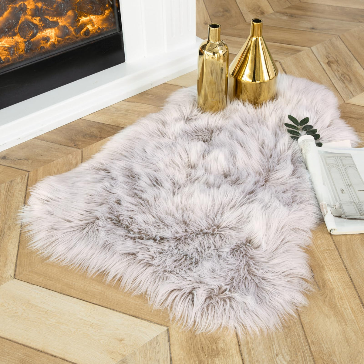 Ashler Faux Fur Rug, White, 2 x 6 Ft, Machine Washable