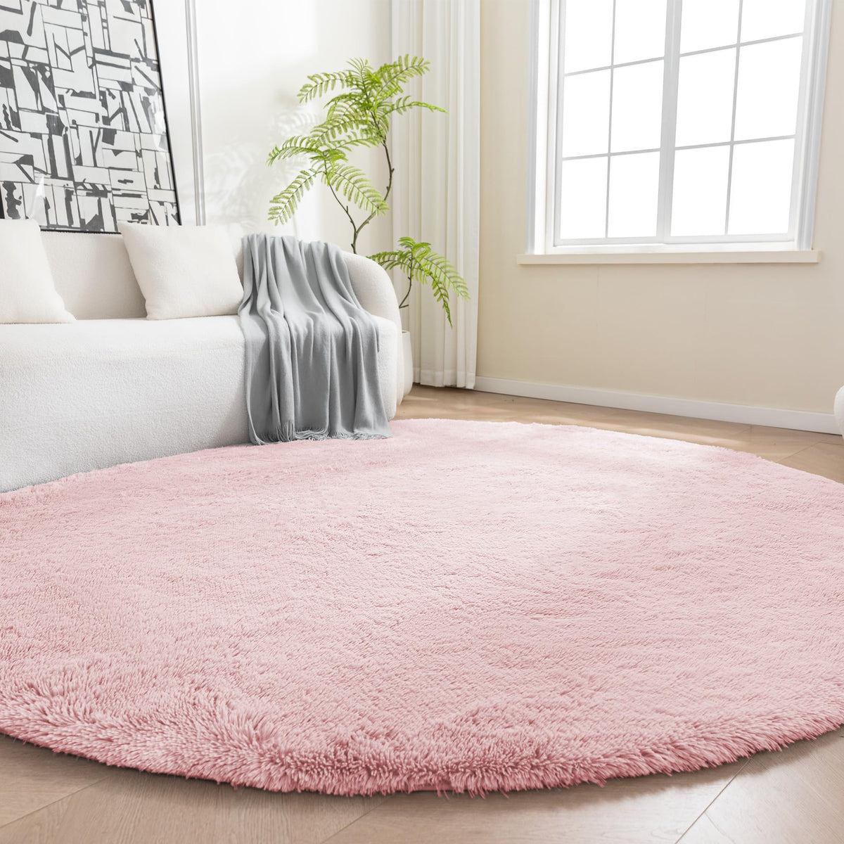 Amazon Basics Fluffy Washable Area Rug, Shaggy Carpet for Living Room, Bedroom, 5' W × 7' L, Pink