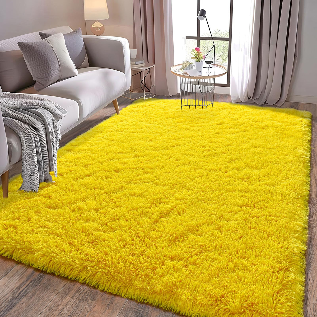 9x12 Large Shag Rugs for Living Room, Washable Abstract Blue Yellow