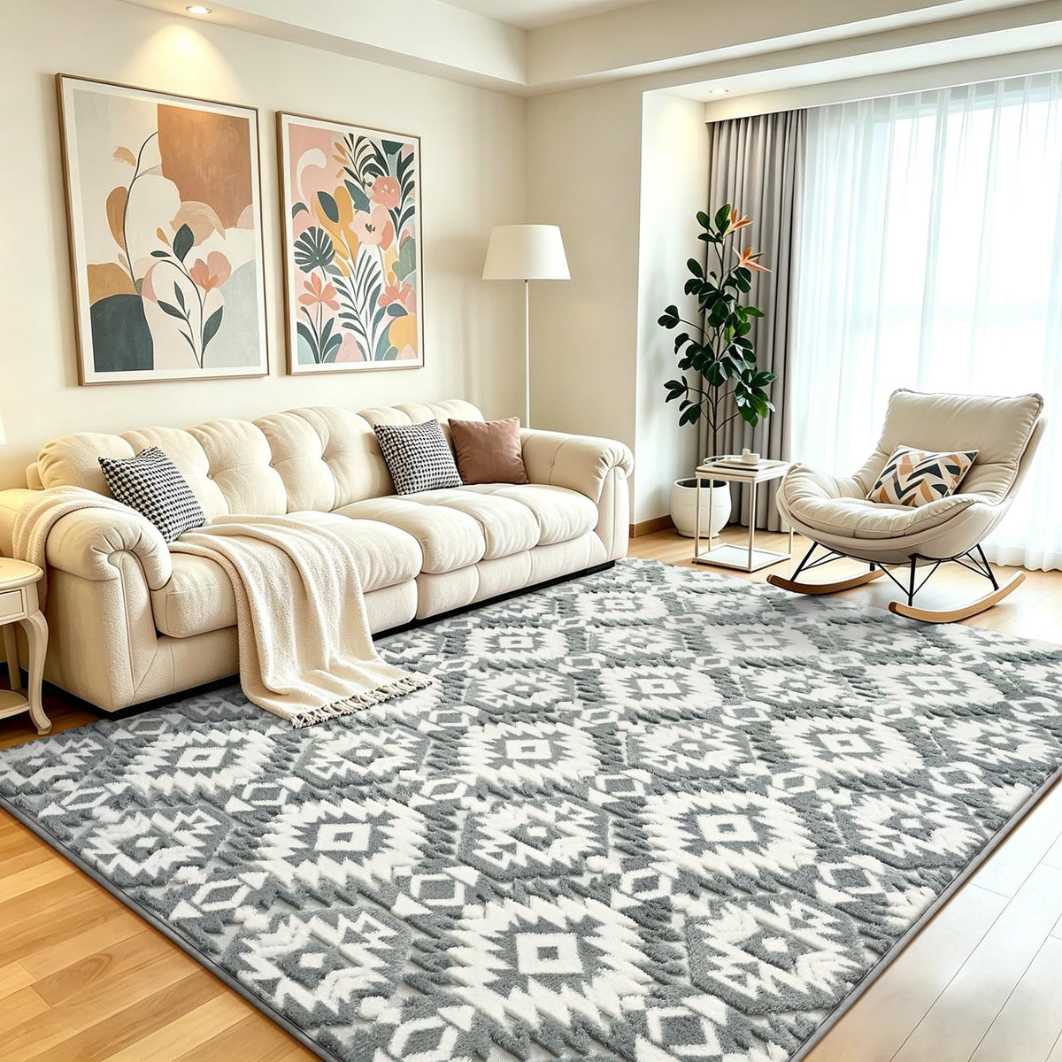 5x7 Black Fluffy Shag Area Rug for Living Room Bedroom