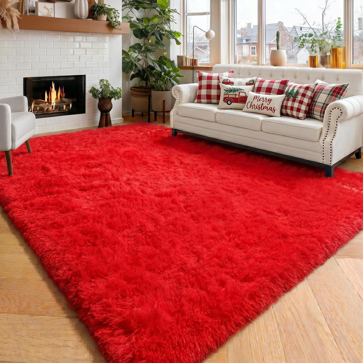 Amdrebio Burnt Orange Shag Plush Large Area Rug 6x9 for Living Room Bedroom