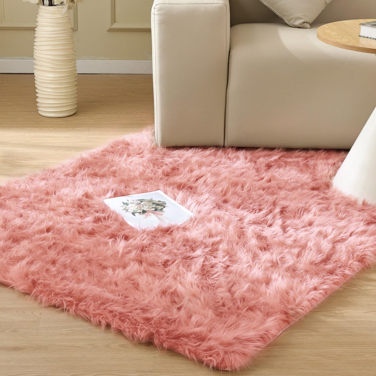 ORINOVA Beige Shag Faux Sheepskin Washable 4X6 Fur Rug for Living Room Bedroom Fluffy Furry Area Rug Rectangle Nursery Decor Rug