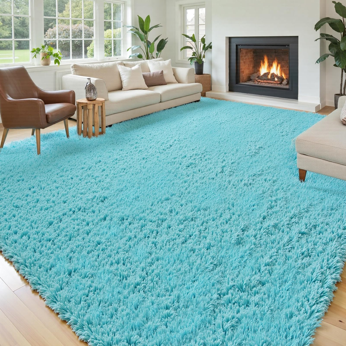 8x10 Area Rugs for Living Room,Cream Large Shaggy Carpet Plush Furry Rug