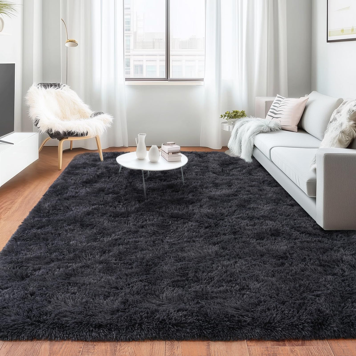 8x10 Area Rugs for Living Room, Ultra Soft Large Shag Black Bedroom Rug Upgrade Non-Slip Plush Modern Fluffy Carpet for Kids Boys Girls Room Home Decor Aesthetic