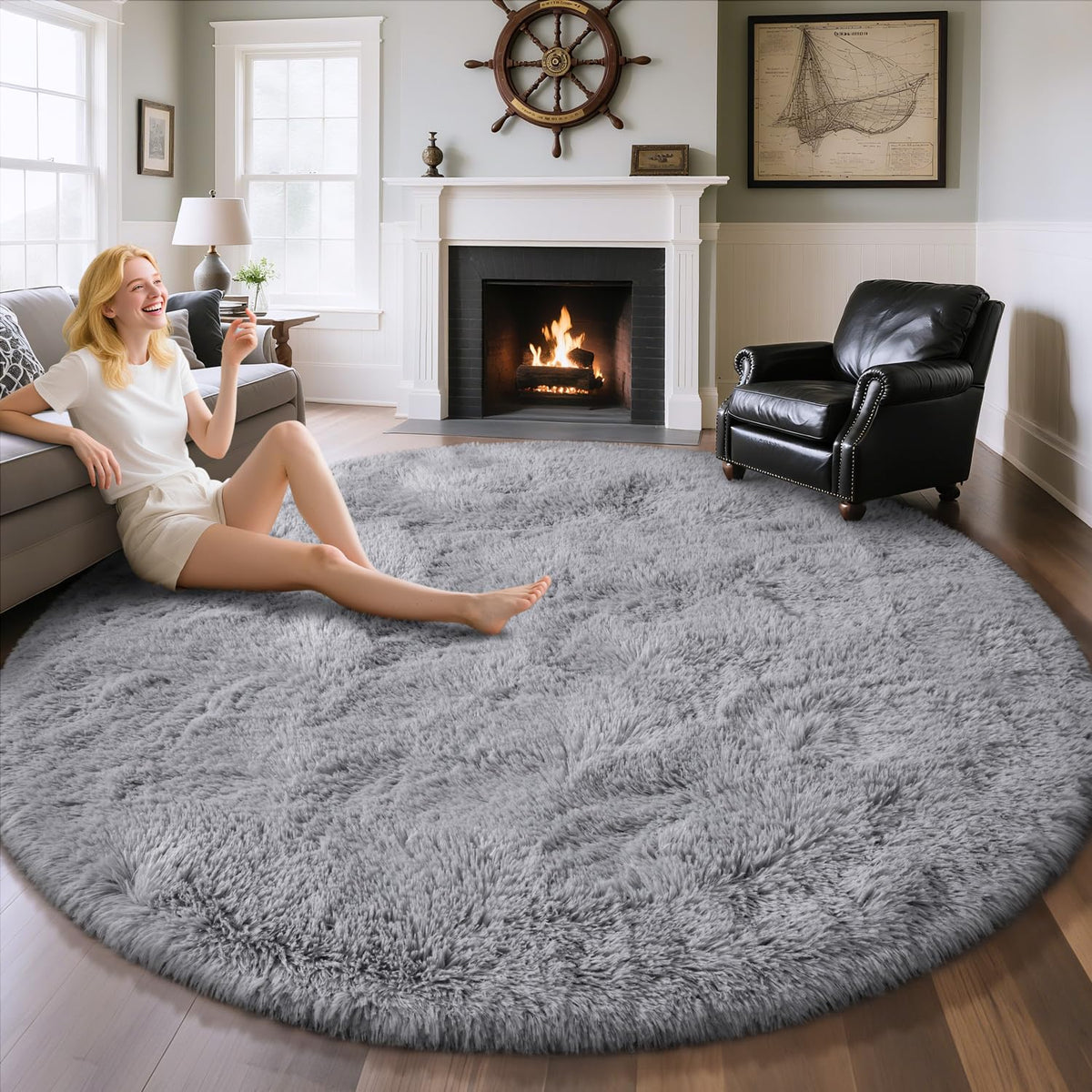 EVOIONOS Pink Round Rug for Bedroom, 4x4 Ft Fluffy Soft Circle Area Rugs for Living Room, Plush Shaggy Circular Carpet for Indoor Floor Bedside Girls Nursery, Machine-Washable Home Decor Aesthetic