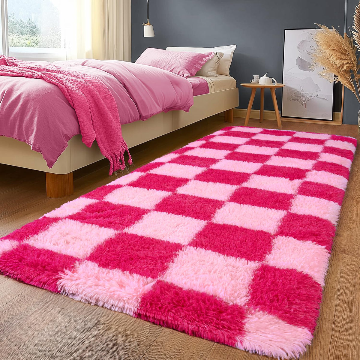 8x10Ft Soft Shaggy for Living Room, High Pile Fluffy Rugs Blush Area Rug