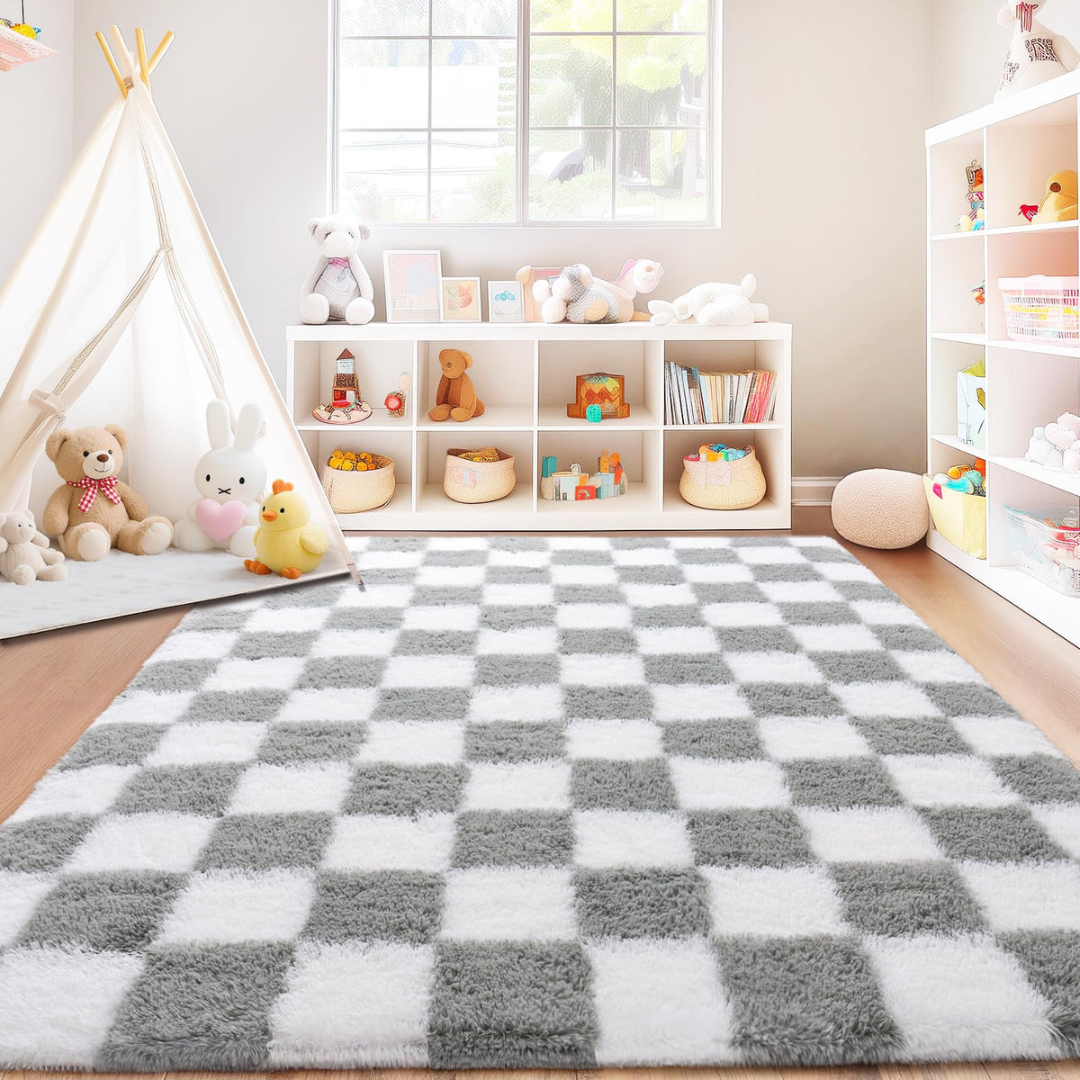 8x10 Area Rugs for Living Room, Large Ultra Fluffy Fuzzy Shag Rug for Bedroom, Modern Plush Soft High Pile Upgrade Non-Slip Carpet for Kids Girls and Boys Room Decor, Tie-Dyed Blue Grey