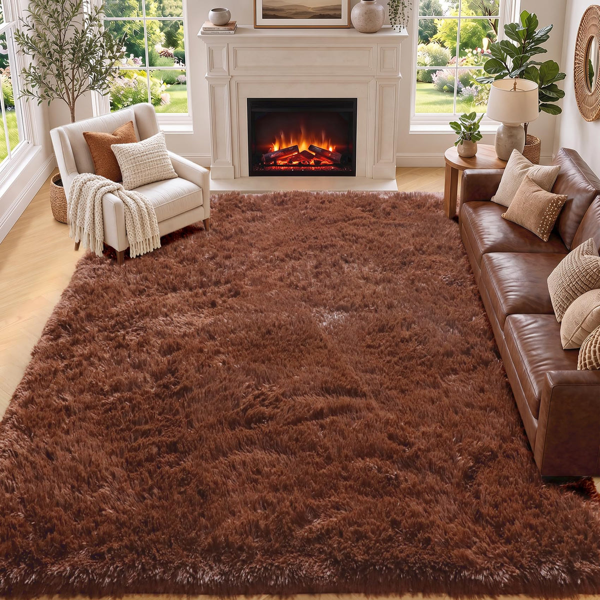 Area Rugs for Living Room Bedroom, 5x8 Fluffy Tie-Dyed Light Grey Shag Rug
