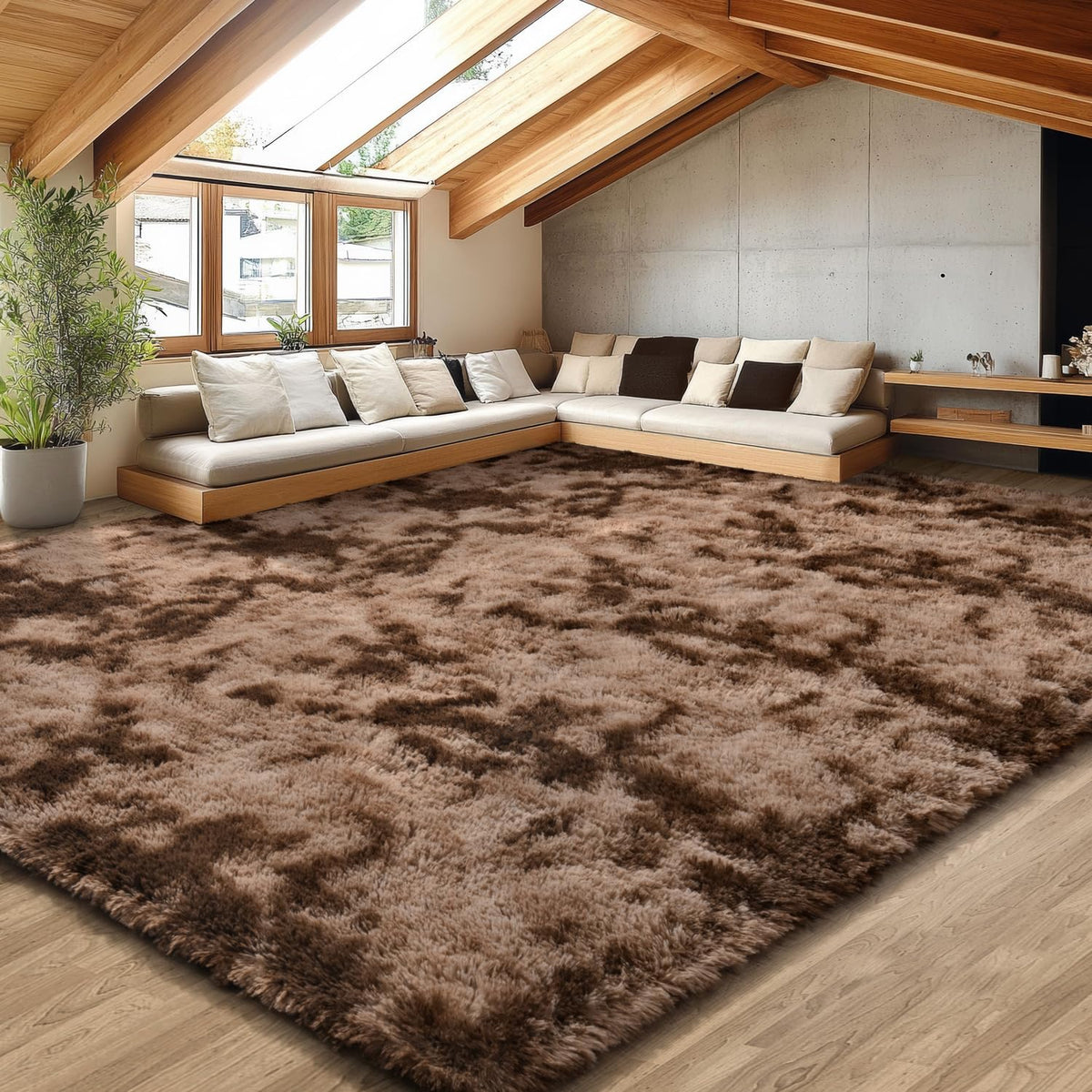 EVOIONOS Area Rug for Bedroom Living Room, Machine Washable 5x7 Fluffy Shag Rug, Soft Plush Non Slip Carpet for Indoor Floor Bedside Nursery Kids Girls Room Dorm, Home Decor Aesthetic, ‌Tie-Dye Camel