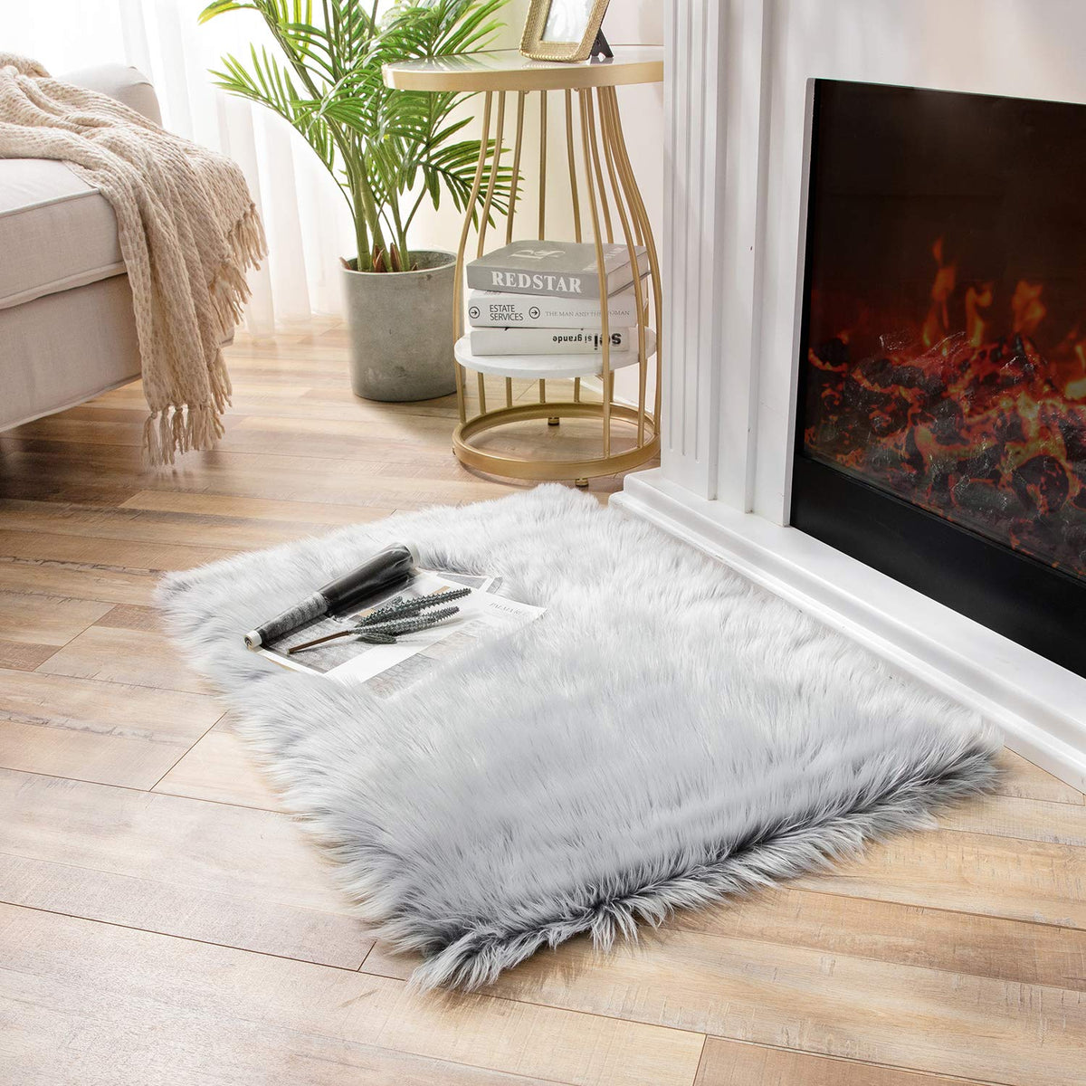 Ashler Faux Fur Rug, White, 2 x 6 Ft, Machine Washable