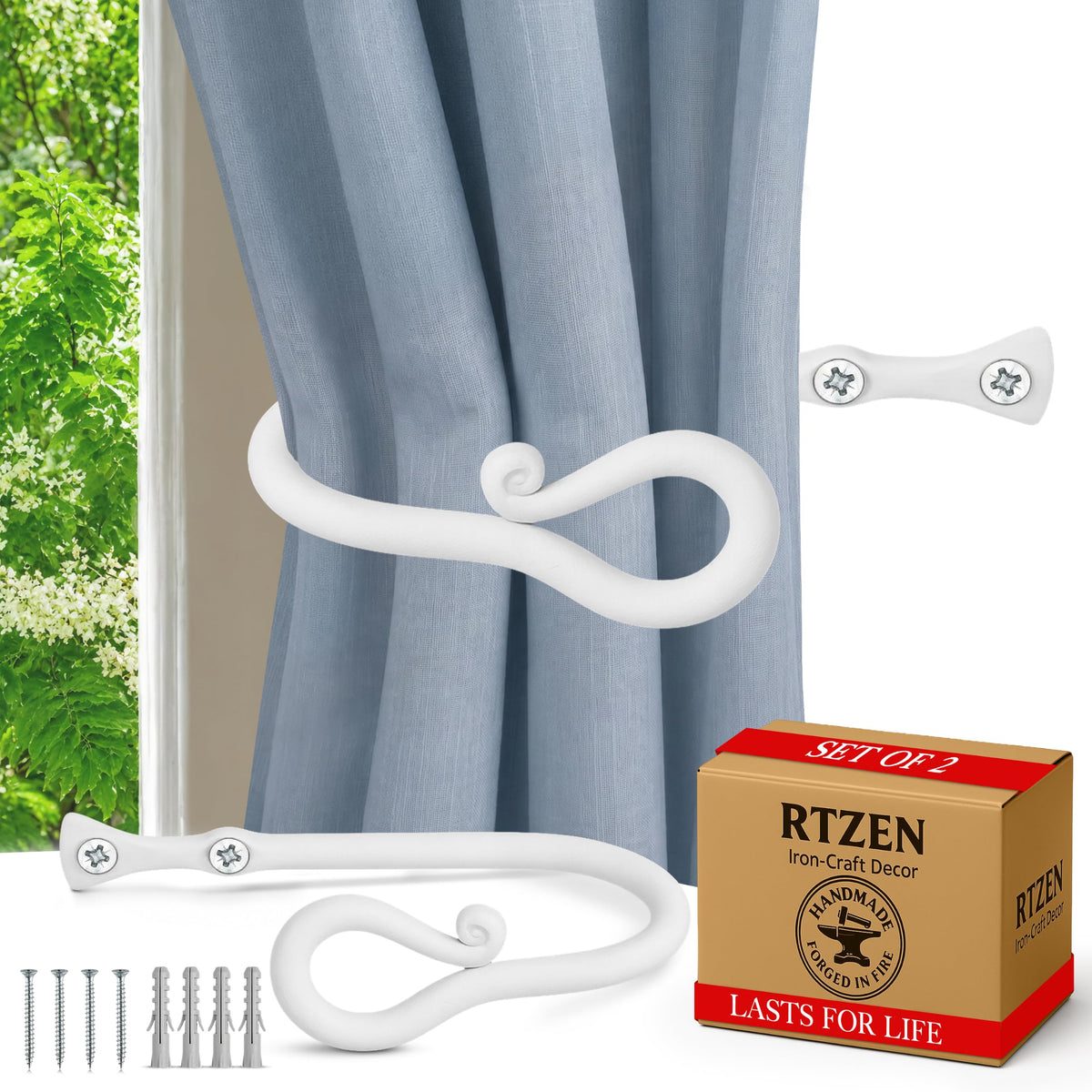 RTZEN Metal Curtain Tiebacks, Drapery Holders for Wall, 2 Pcs