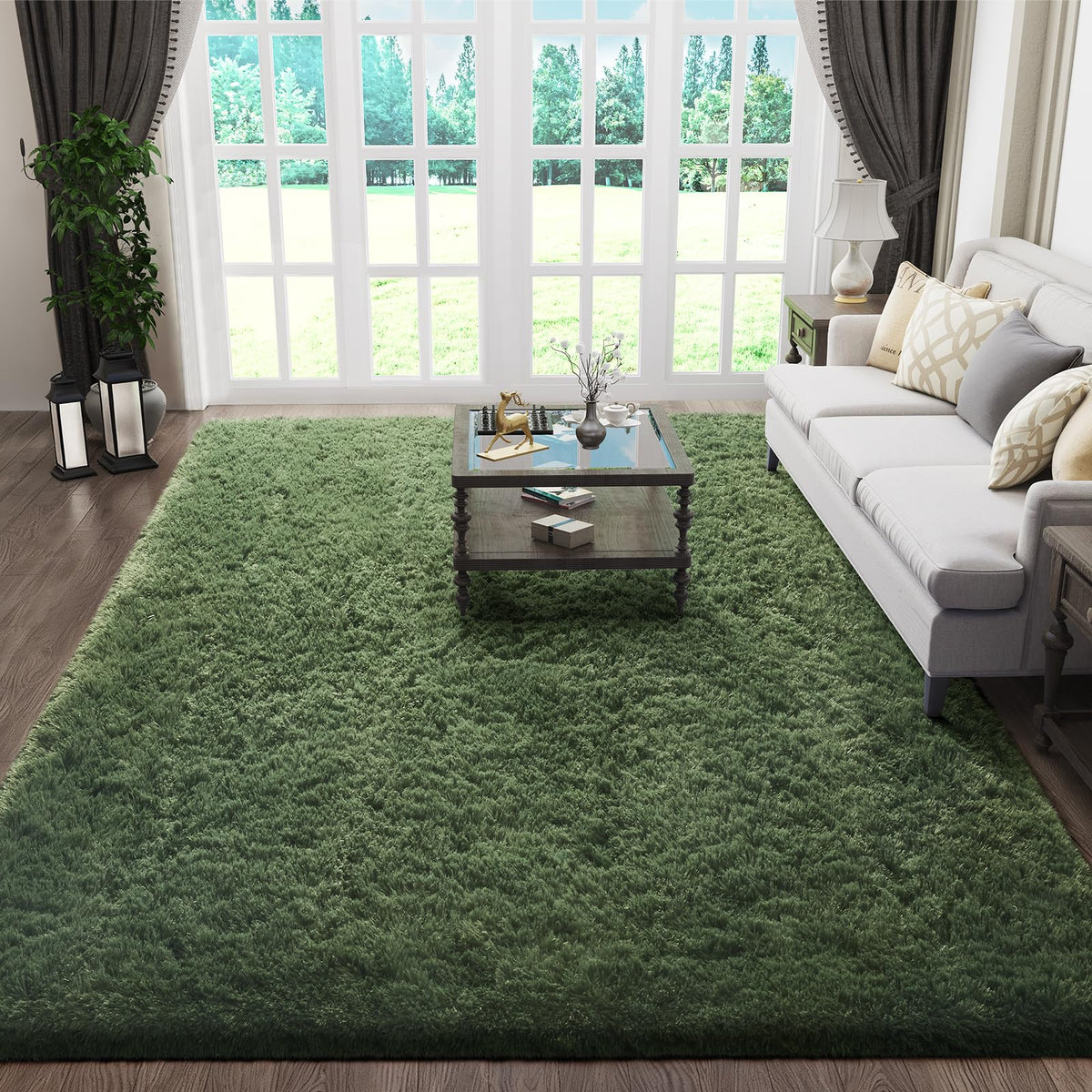 Ophanie 8x10 Area Rugs for Living Room, Washable Non-Slip Fluffy Soft Large Shag Bedroom Carpet, Ivory Big Indoor Nursery Rug, Carpets for Boy and Girls Room Dorm Decor with Over 99 pcs Pile fibers