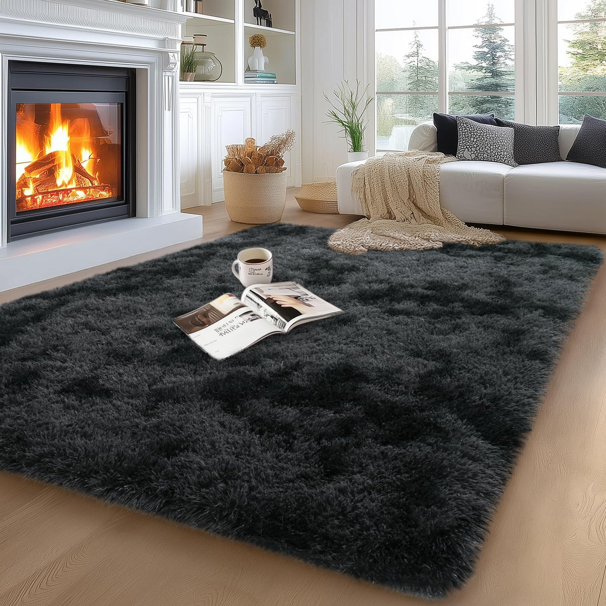 qulint Large Area Rug for Living Room 10x14, Fluffy Tan Rug for Bedroom