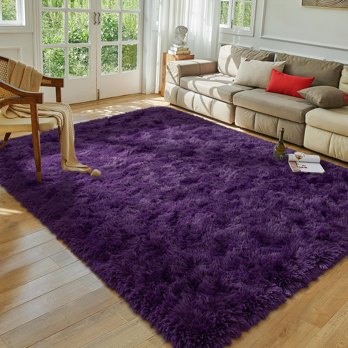 Softlife Dark Purple Area Rug for Bedroom, Fluffy Shag Plush 3x5 Rugs for Living Room Girls, Shaggy Throw Soft Fuzzy Small Kids Carpet for Dorm Bedside Ultra Cozy Non-Slip Indoor Decor