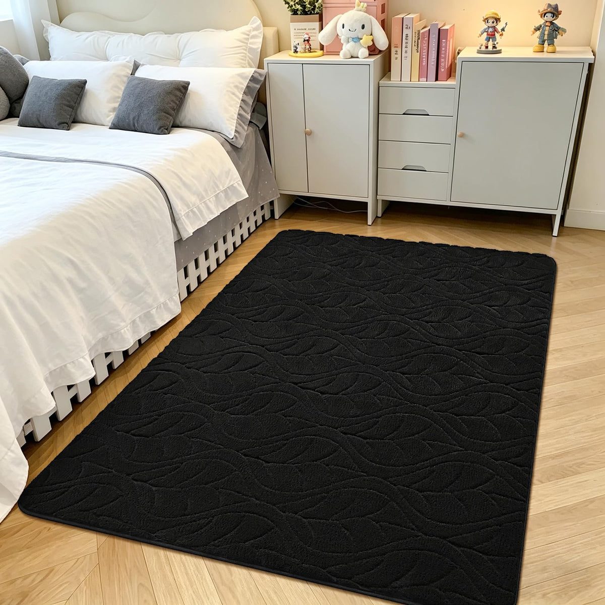 5x7 Black Fluffy Shag Area Rug for Living Room Bedroom