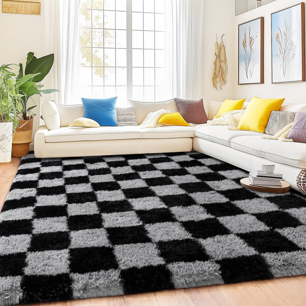 8x10 Area Rugs for Living Room, Large Ultra Fluffy Fuzzy Shag Rug for Bedroom, Modern Plush Soft High Pile Upgrade Non-Slip Carpet for Kids Girls and Boys Room Decor, Tie-Dyed Blue Grey