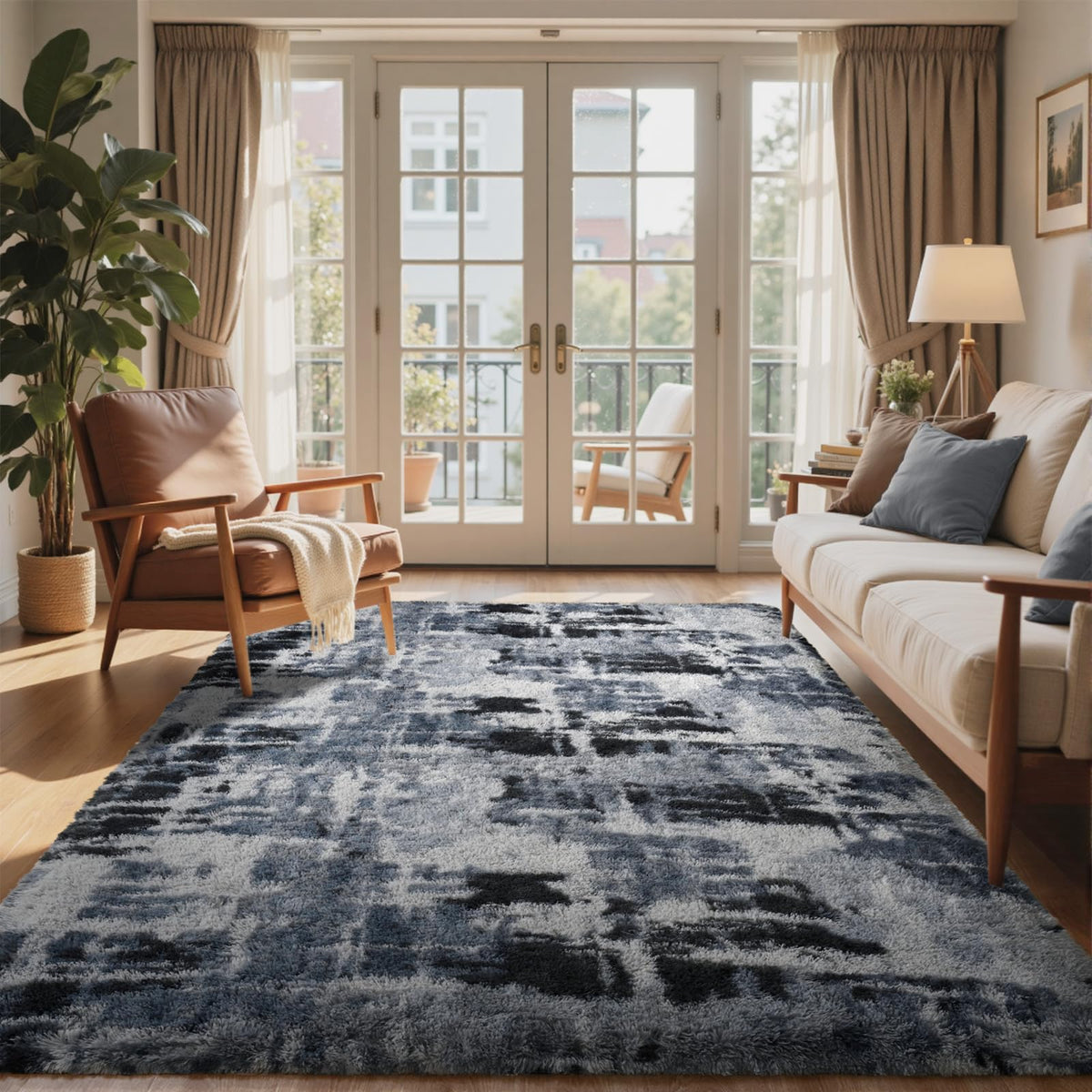 8x10 Ft Extra Large Shag Rugs for Living Room, Tie Dyed Ultra Soft Fluffy Furry Area Rugs for Bedroom Indoor Floor, Aesthetic Carpet for Kids Home Decor (Dark Grey)