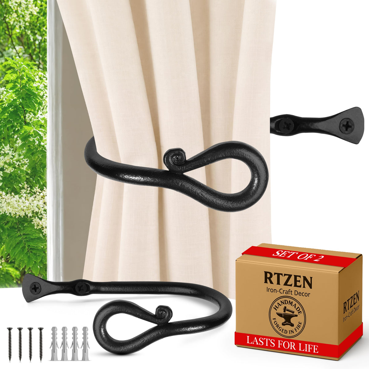 RTZEN Metal Curtain Tiebacks, Drapery Holders for Wall, 2 Pcs