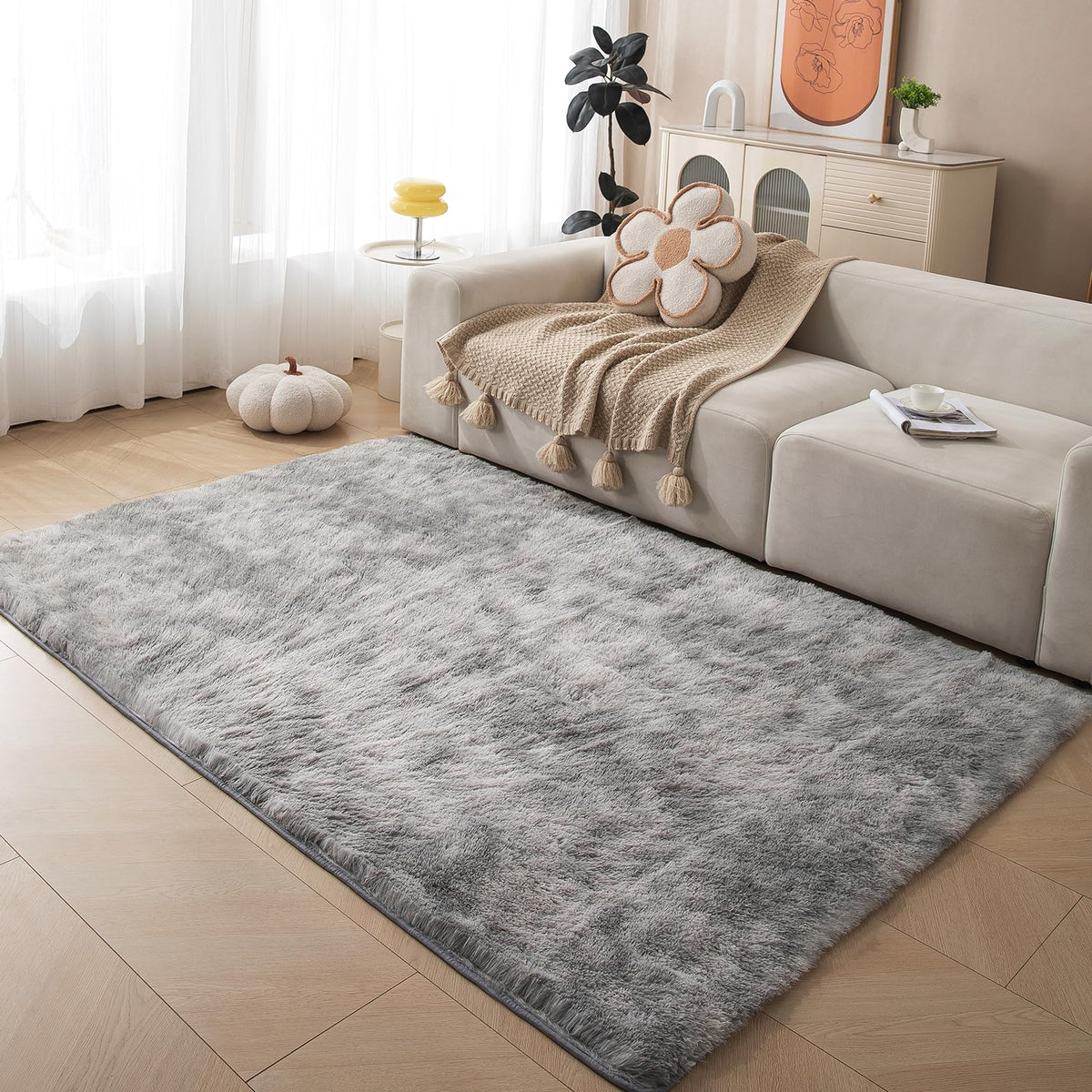 ThreadGlobe Premium Shag Area Rug 8'x10', Beige Ultra Plush Rugs for Living Room, Non-Slip Carpet for Bedroom & Nursery Rooms, Smooth Touch Luxurious Floor Decor, Beige, 8x10 Ft