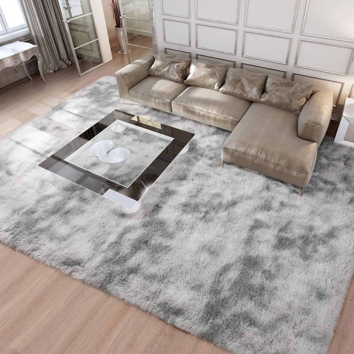 Merelax Soft Modern Indoor Large Shaggy Rug for Livingroom Bedroom Dorm Kids Room Home Decor, Non-Slip Plush Fluffy Furry Fur Area Rugs Comfy Nursery Accent Floor Carpet 9x12 Feet, Black