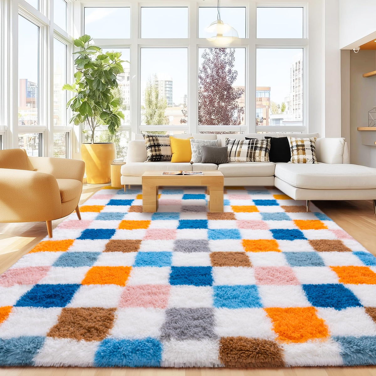 8x10 Area Rugs for Living Room, Cream White Soft Fuzzy Large Shaggy Rug