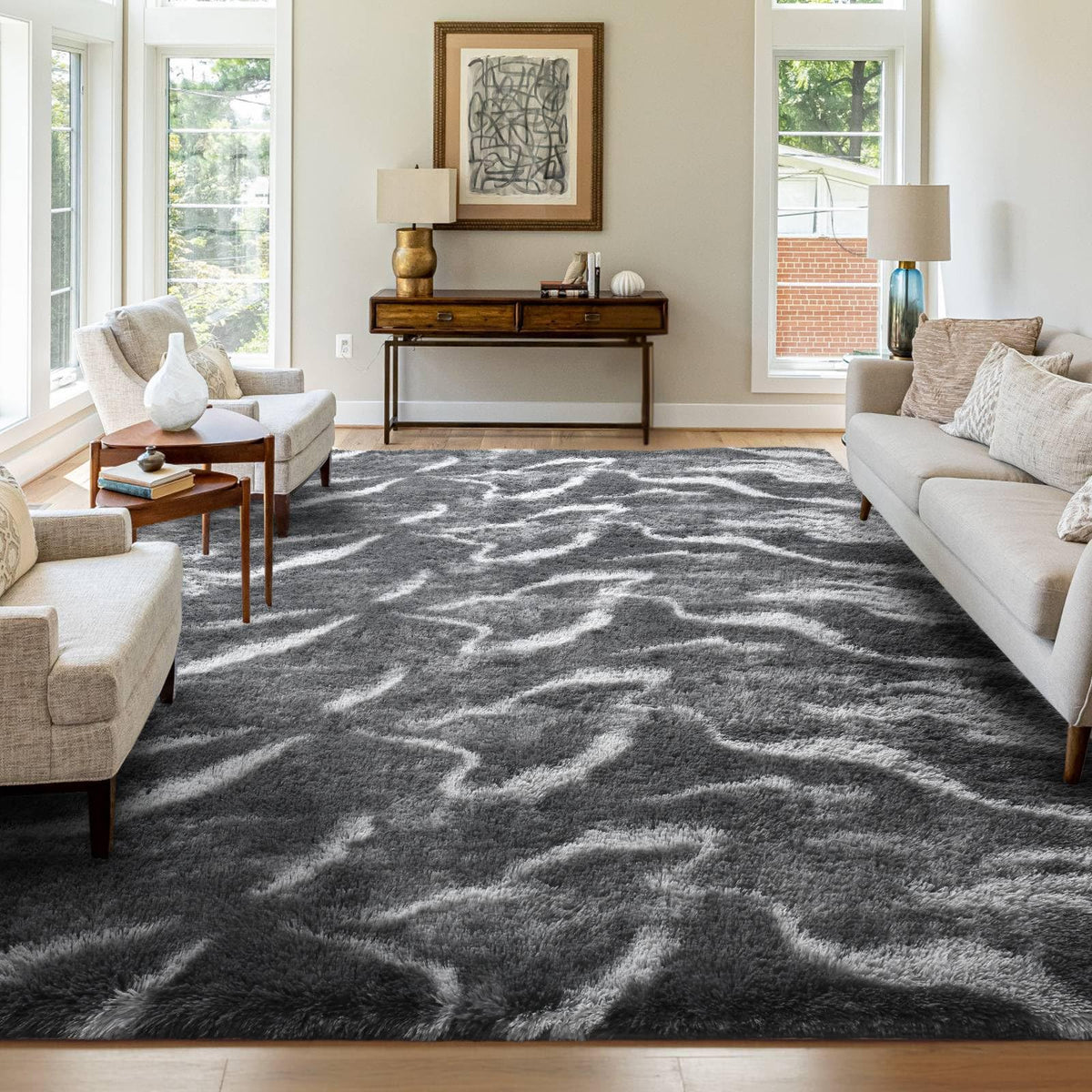 8x10 Area Rugs for Living Room Fluffy Carpet(Black)