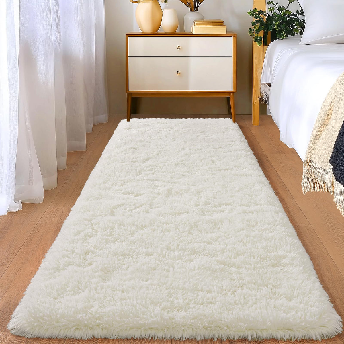 8x10 Area Rugs for Living Room, Cream White Soft Fuzzy Large Shaggy Rug