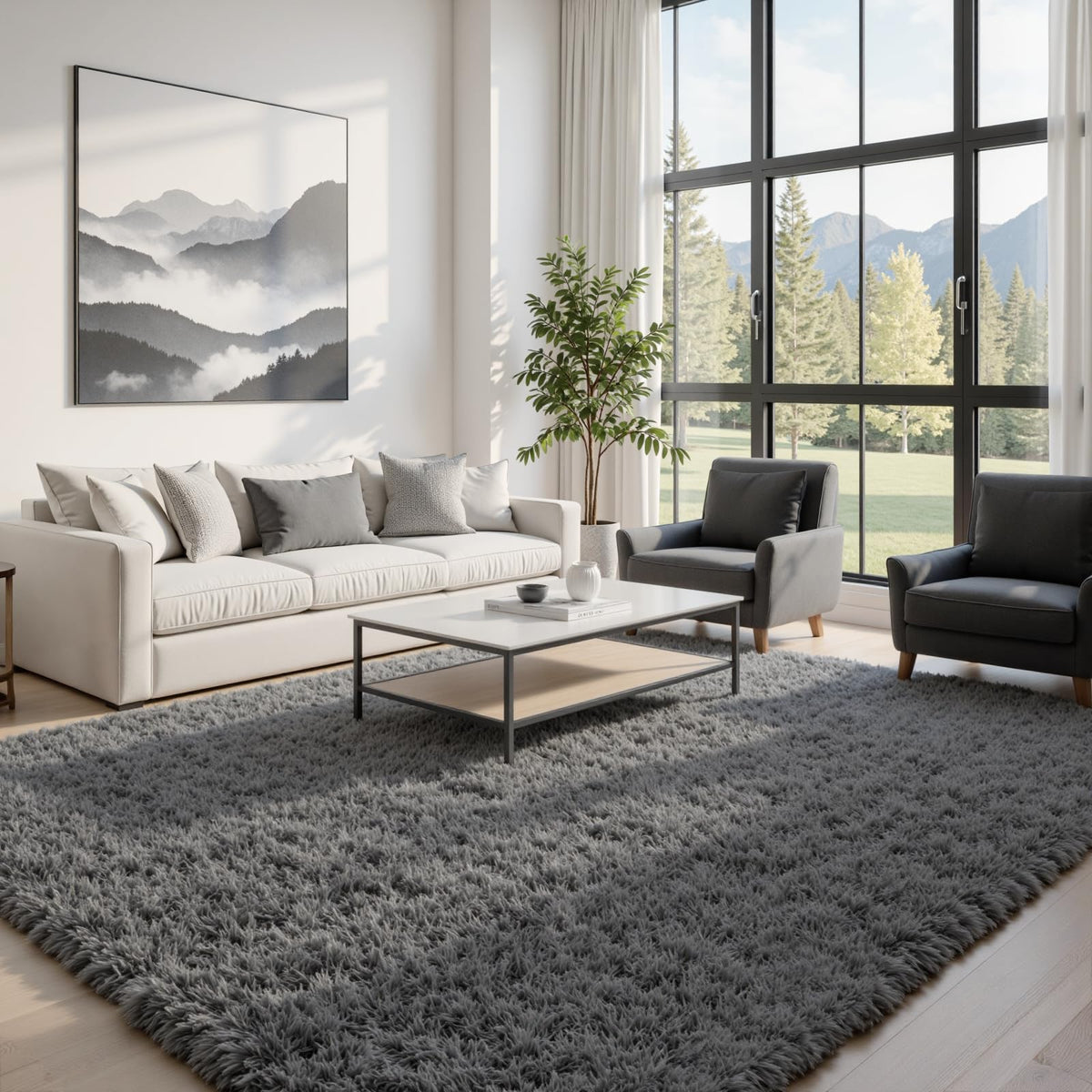 8x10 Fluffy Shag Area Rugs for Living Room Bedroom: Soft Carpet Gray Camel