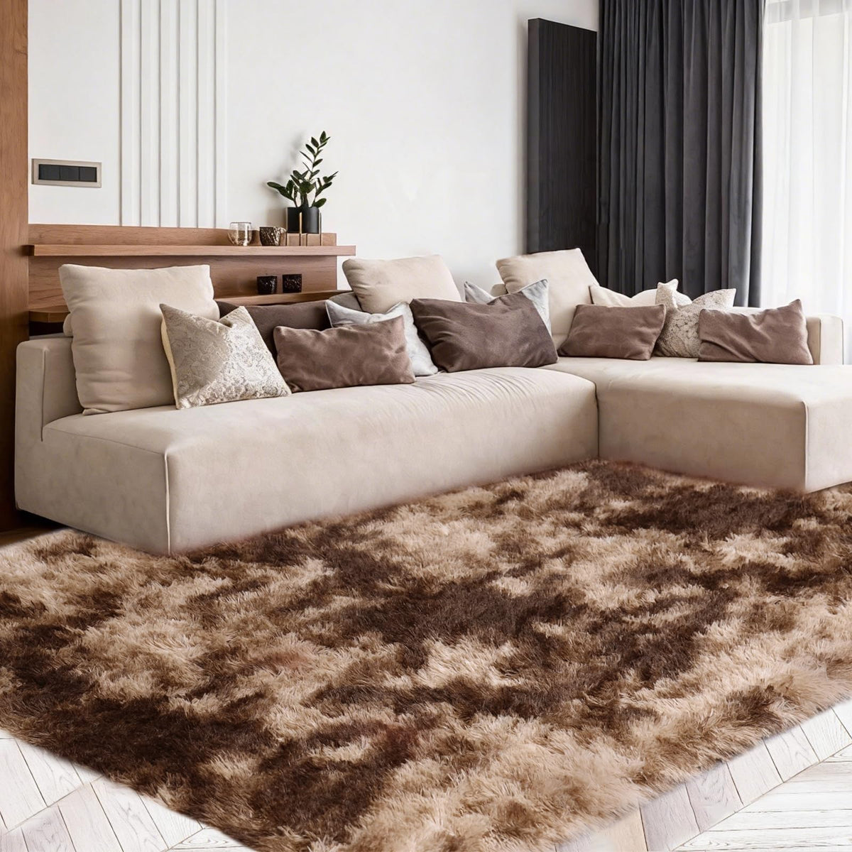 8x10 Beige Fluffy Shag Area Rug, Non-Slip Soft Carpet for Home