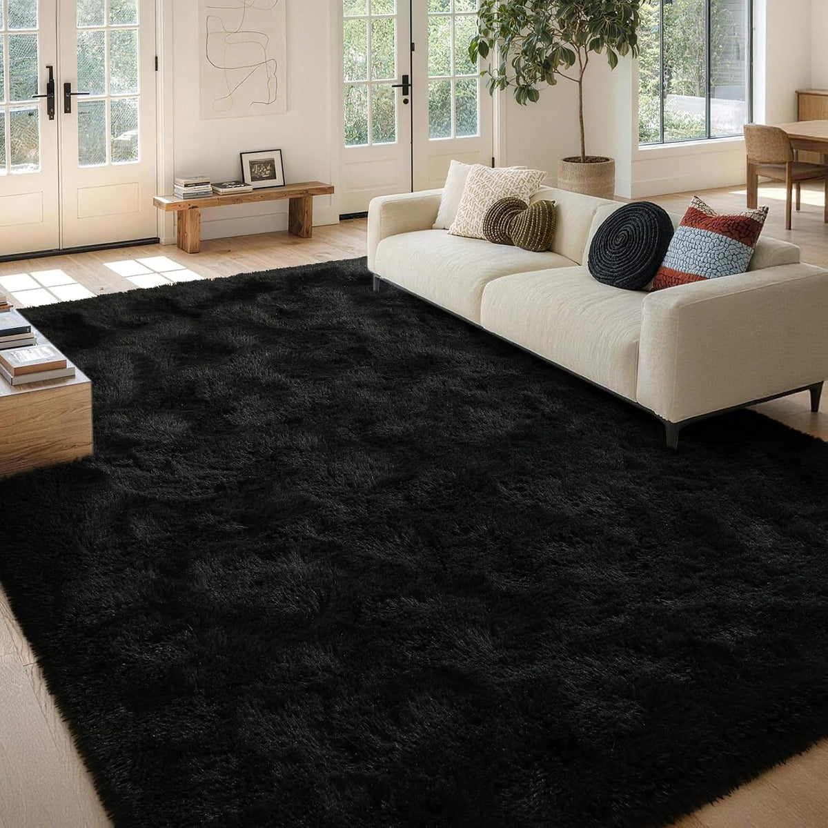 8x10 Area Rugs for Living Room Fluffy Carpet(Black)