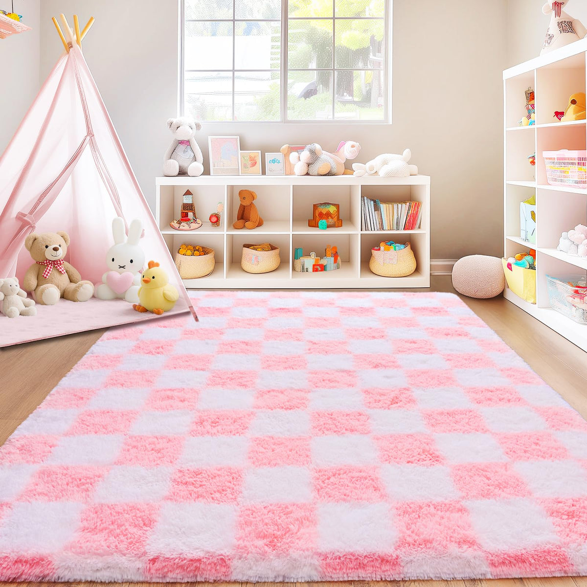 8x10 Area Rugs for Living Room, Large Ultra Fluffy Fuzzy Shag Rug for Bedroom, Modern Plush Soft High Pile Upgrade Non-Slip Carpet for Kids Girls and Boys Room Decor, Tie-Dyed Blue Grey
