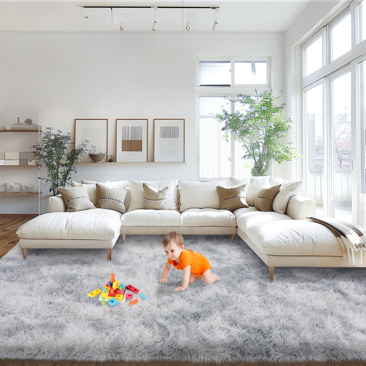 Mugorn 8x10 Area Rugs for Living Room, Large Fluffy Cream White Rugs