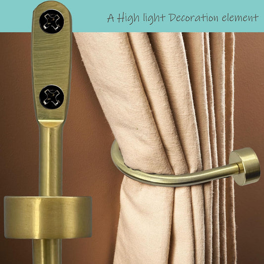 Quality Curtain Holdbacks, Solid Steel Curtain Holdback with Disk Finial,Electroplate Finishes, Set of 2 Window Curtain Tieback Hooks, Warm Gold