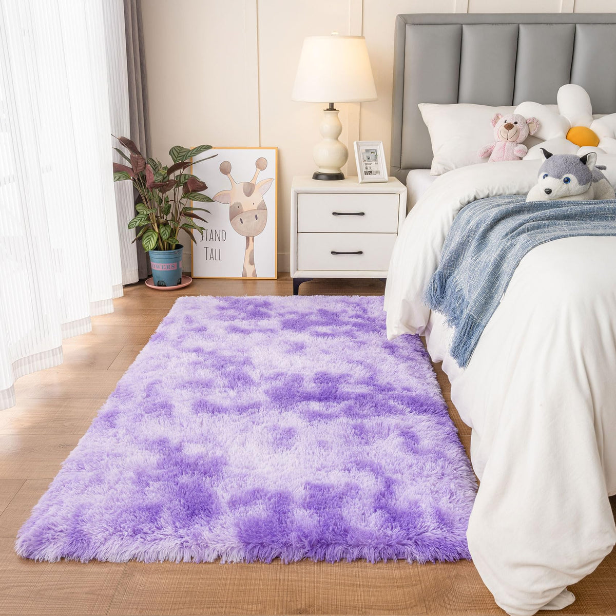 duduta Navy Blue Fluffy Bedroom Rug 3x5 ft, Tie-Dye Shag Plush Area Rug